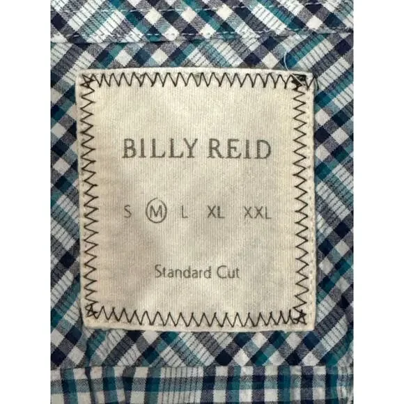 Billy Reid Mens Medium Standard Cut Button Down Blue Multi Plaid Shirt Italy - Picture 9 of 12